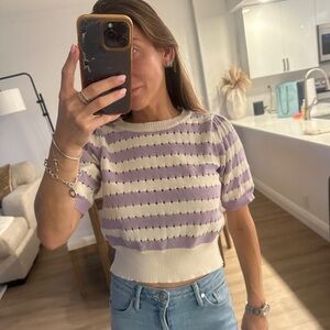 Vici Lalavon Puff Short Sleeve Stripe Top Small NWOT